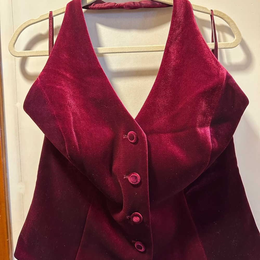 White House Black Market Deep Red Velvet Button-Front Camisole